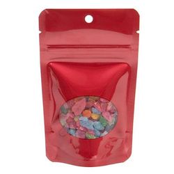 XS Odor Proof Resealable Pouch Bags Red with Oval Window Very Durable - Holds 1 oz. Size: 3 1/8" x 2" x 5 1/8" 100 Bags Pouches