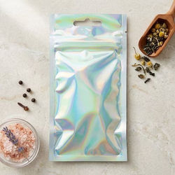 Holographic Hanging Zipper Barrier Bags 3" x 5" 25 pack