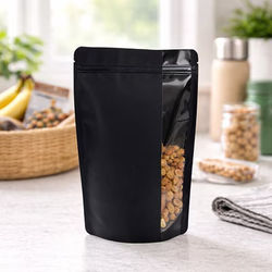 Matte Black Stand Up Zipper Pouch w/ Vertical Window 6 3/4" x 3 1/2" x 11 1/4" 100 pack