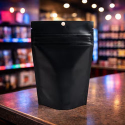 Matte Black Eco Compostable Child Resistant Stand Up Pouches 4" x 2 1/2" x 6" 100 Pack