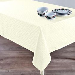 Wide Width Jacquard Tablecloth by BrylaneHome in Ivory (Size 60" W 104"L)