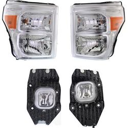 2014 Ford F-350 Super Duty 4-Piece Kit Driver and Passenger Side Headlights with Fog Lights, with Bulbs, Halogen