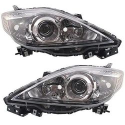 2009 Mazda 5 Driver and Passenger Side Headlights, without Bulbs, Halogen, with Black Bezel