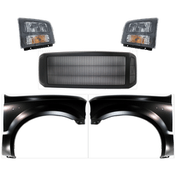 2005 Ford F-350 Super Duty 5-Piece Kit Grille Assembly, Black Shell and Insert, Grille, includes Fenders and Headlights