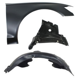 2015 Audi A6 3-Piece Kit Front, Passenger Side Fender, With turn signal light hole, Includes Fender Liners