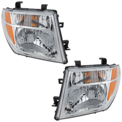 2005 Nissan Frontier Driver and Passenger Side Headlights, with Bulbs, Halogen