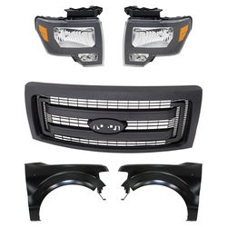 2014 Ford F-150 4-Piece Kit Grille Assembly with Fenders and Headlights, CAPA Certified