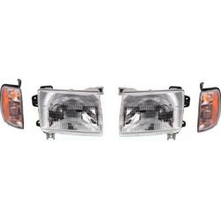 1999 Nissan Frontier 4-Piece Kit Driver and Passenger Side Headlights with Corner Lights, with Bulbs, Halogen