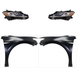 2019 Toyota Camry 4-Piece Kit Driver and Passenger Side Headlights with Fenders, with Bulbs, LED, For Models With LED Signal Light