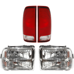 2006 Ford F-350 Super Duty 4-Piece Kit Driver and Passenger Side Headlights with Tail Lights, with Bulbs, Halogen