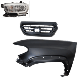 2018 Toyota Tacoma 3-Piece Kit Driver Side Headlight with Fender and Grille, with Bulb, Halogen, With Fog Light, Without LED Daytime Running Light