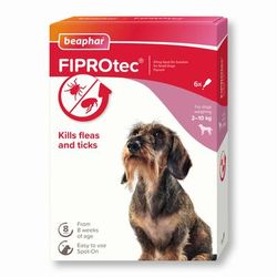 beaphar FIPROtec® Flea & Tick Spot-On for Dogs - S (2-10kg) | 6 pipettes