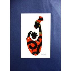 Baby Kaa Fo I,'Signed Mixed Media Painting of an African Mother in Orange'
