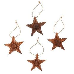 'Hand Crafted Floral-Motif Wood Holiday Ornaments (Set of 4)'