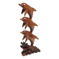 Wood sculpture, 'Dolphin Dance'