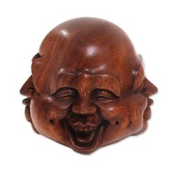 Four Faces,'Hand-Carved Four Faces of Buddha Suar Wood Statuette'