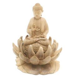 Lord Buddha and Lotus,'Hand Carved Hibiscus Wood Buddha Sculpture'