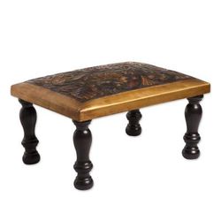 World of Birds,'Bird-Themed Leather and Wood Ottoman from Peru'