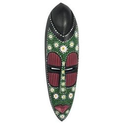 Ashanti Dots,'Hand-Painted Sese Wood Wall Mask'
