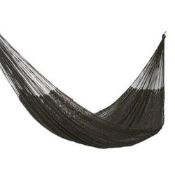Uxmal Night,'Handmade Black Cotton Hammock (Double)'