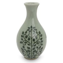 Celadon ceramic bud vase, 'Bodhi Tree'