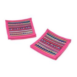 Sweet Lahu,'Cotton Patchwork Coasters with Pink Trim (Set of 6)'