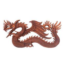 Sky Dragon,'Winged Dragon Wall Panel Hand Carved from Wood'