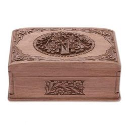 Walnut jewelry box, 'Hypnotic Tree' - Floral Carved Wood Jewelry Box