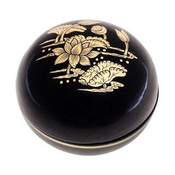Lotus Pond,'Gold-Accented Lacquerware Box with Lotus Motif'