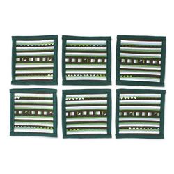 Lively Lahu in Emerald,'Striped Green Blue Brown Cotton Blend Coasters (Set of 6)'