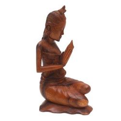 Wood statuette, 'Devoted in Prayer'