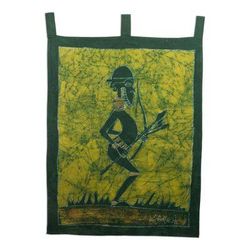 Mystic Mamfe Hunter in Moss,'Batik Cotton Wall Hanging of an African Hunter in Moss'