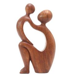 I Adore You,'Mother and Child Wood Sculpture'