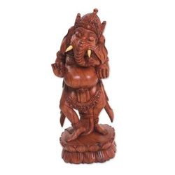 Wonderful Ganesha,'Wood Sculpture of Ganesha on a Lotus Flower from Bali'