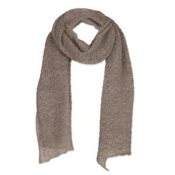 Taupe Gossamer,'Textured 100% Baby Alpaca Wrap Scarf in Taupe from Peru'