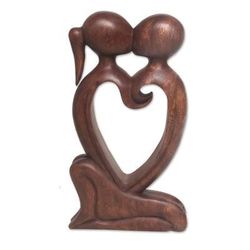 Eternal Bond,'Hand Carved Romantic Suar Wood Statuette from Bali'