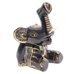 Trunk Up,'Lacquered Mango Wood Sculpture with Traditional Motifs'