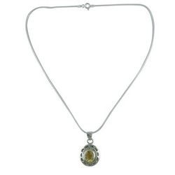 'Sun Halo' - Sterling Silver Necklace with Citrine from India Jewelry
