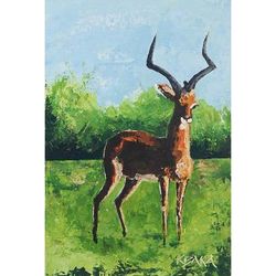 Antelope,'Signed Acrylic Antelope Painting on Canvas'