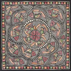 Fish Expedition,'Signed Madhubani Fish Painting from India'