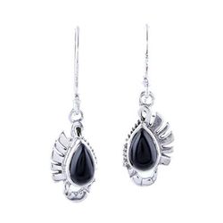 Feather Bliss,'Teardrop Onyx Dangle Earrings Crafted in India'