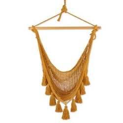 Ocean Seat in Warm Honey,'Honey Brown Tasseled Cotton Rope Mayan Hammock Swing'