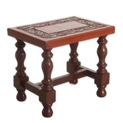 Inca,'Hand Crafted Wood and Leather Brown Accent Table'