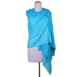 Biscay Bay,'Solid Textured Turquoise Wool Shawl from India'