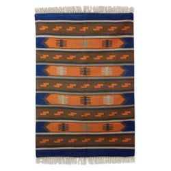 Wool dhurrie rug, 'Village Horizon' (4x6)