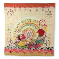 Cotton batik wall hanging, 'Amorous Geese'