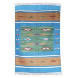 Azure Stars,'Hand-Woven Wool Area Rug from India (4 x 6)'