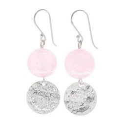 Shining Moon in Pink,'Hand Crafted Rose Quartz and Sterling Silver Dangle Earrings'