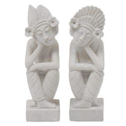 Jegeg and Bagus,'Pair of Hand Carved Sandstone Sculptures from Indonesia'