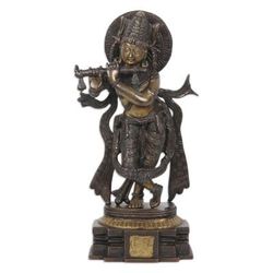 Krishna Playing,'Brass Sculpture of Krishna with Antiqued Finish From India'